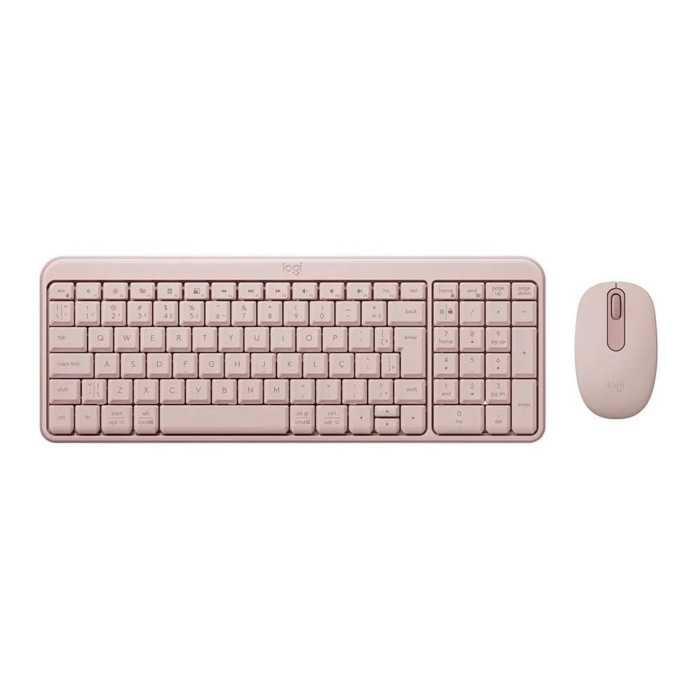 Teclado E Mouse Bluetooth Abnt2 Logitech Mk250 Rosa