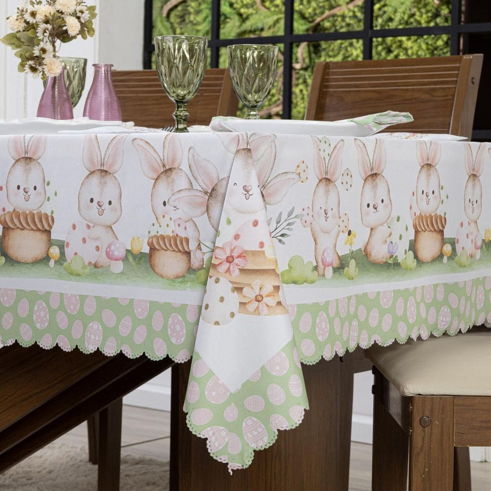 Toalha De Mesa 4,00X1,50 Para 12 Lugares Estampada Páscoa