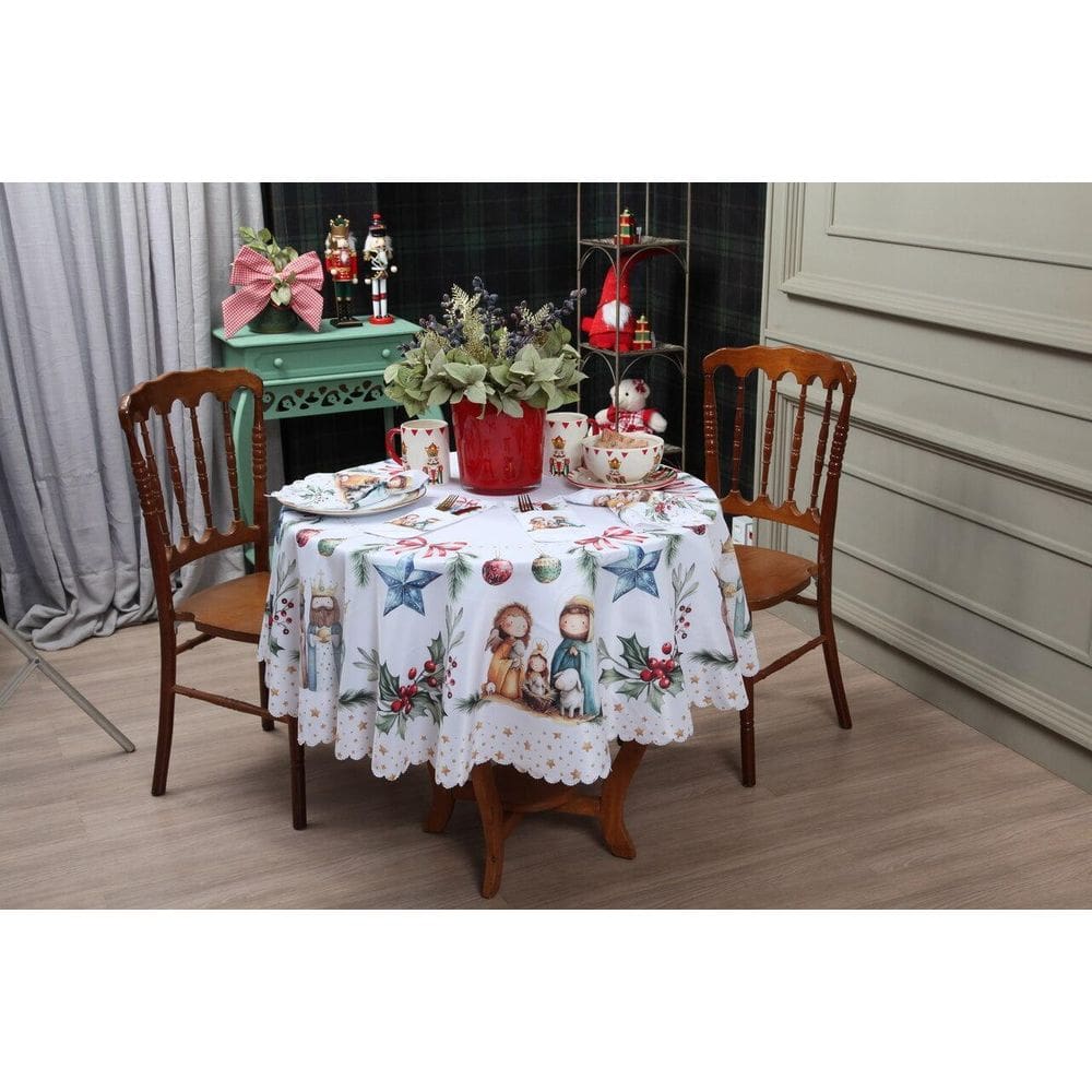 Toalha De Mesa Redonda Natalina Para 4 Lugares Decorativa