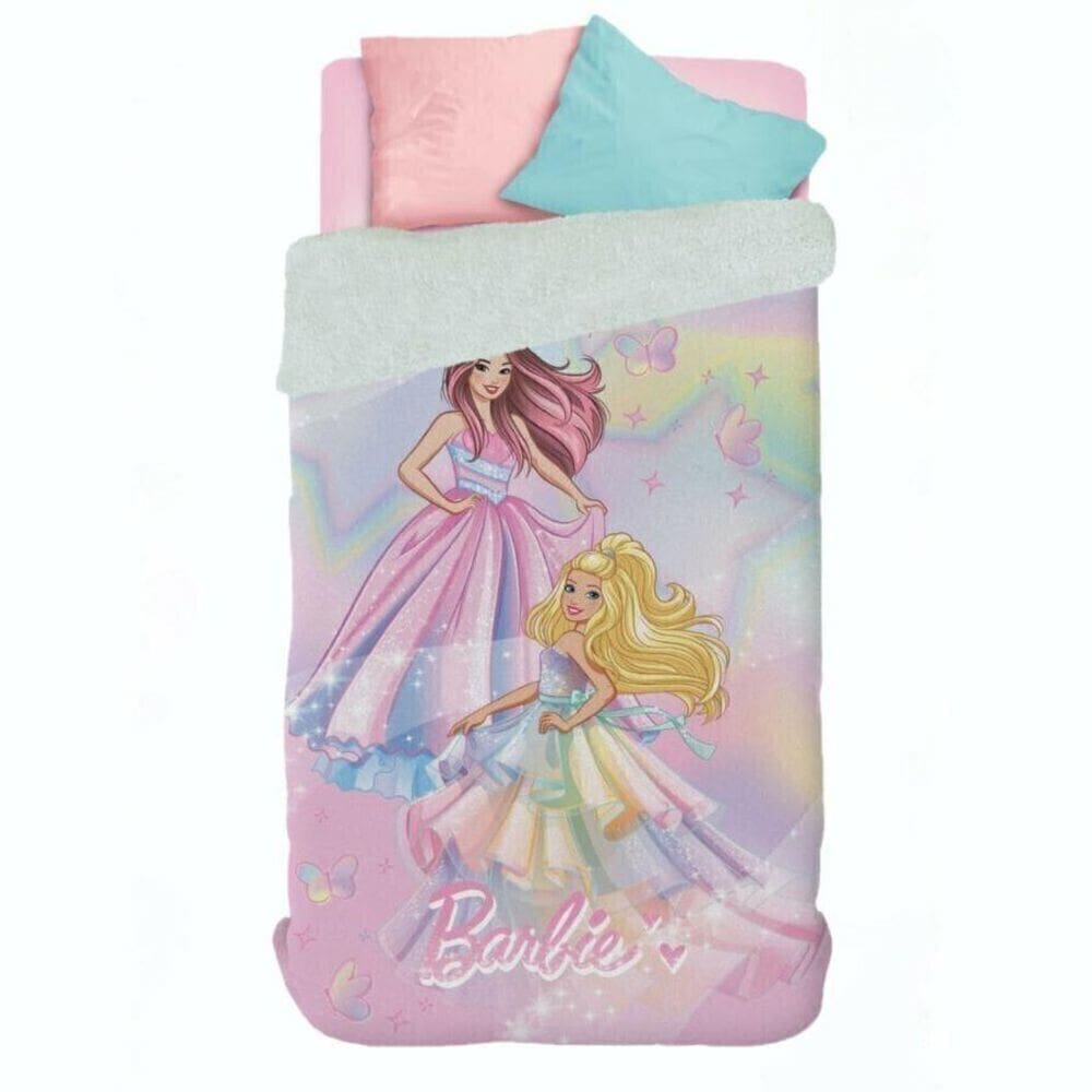 Edredom Infantil Solteiro Com Sherpa Estampa Barbie 150X220M