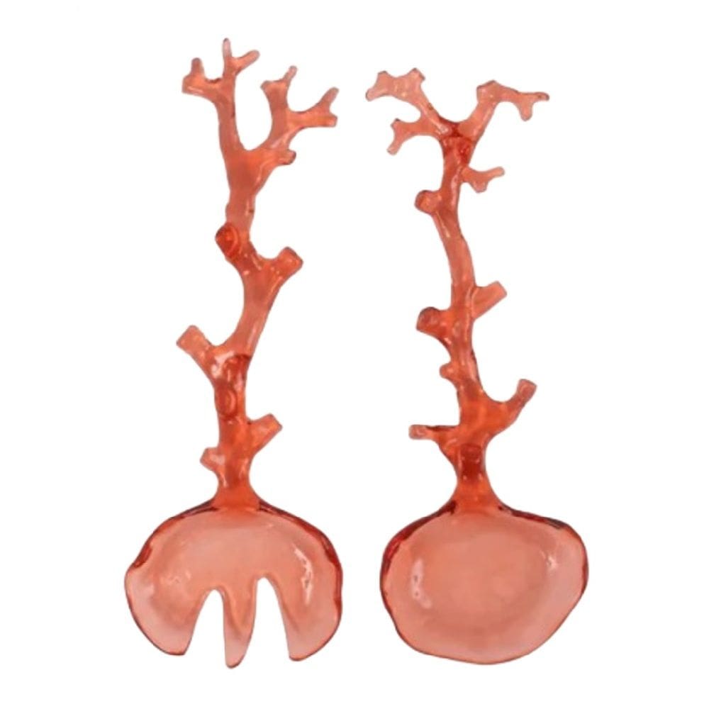 Cj 2 Pegadores de Acrílico para Salada C/Formato Coral Laranja 30cm Entrecasa