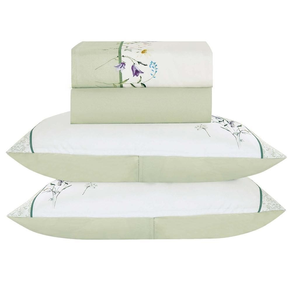 Jogo Cama Lençol Casal Bouquet Percal 300 Fios 4 Peças Verde