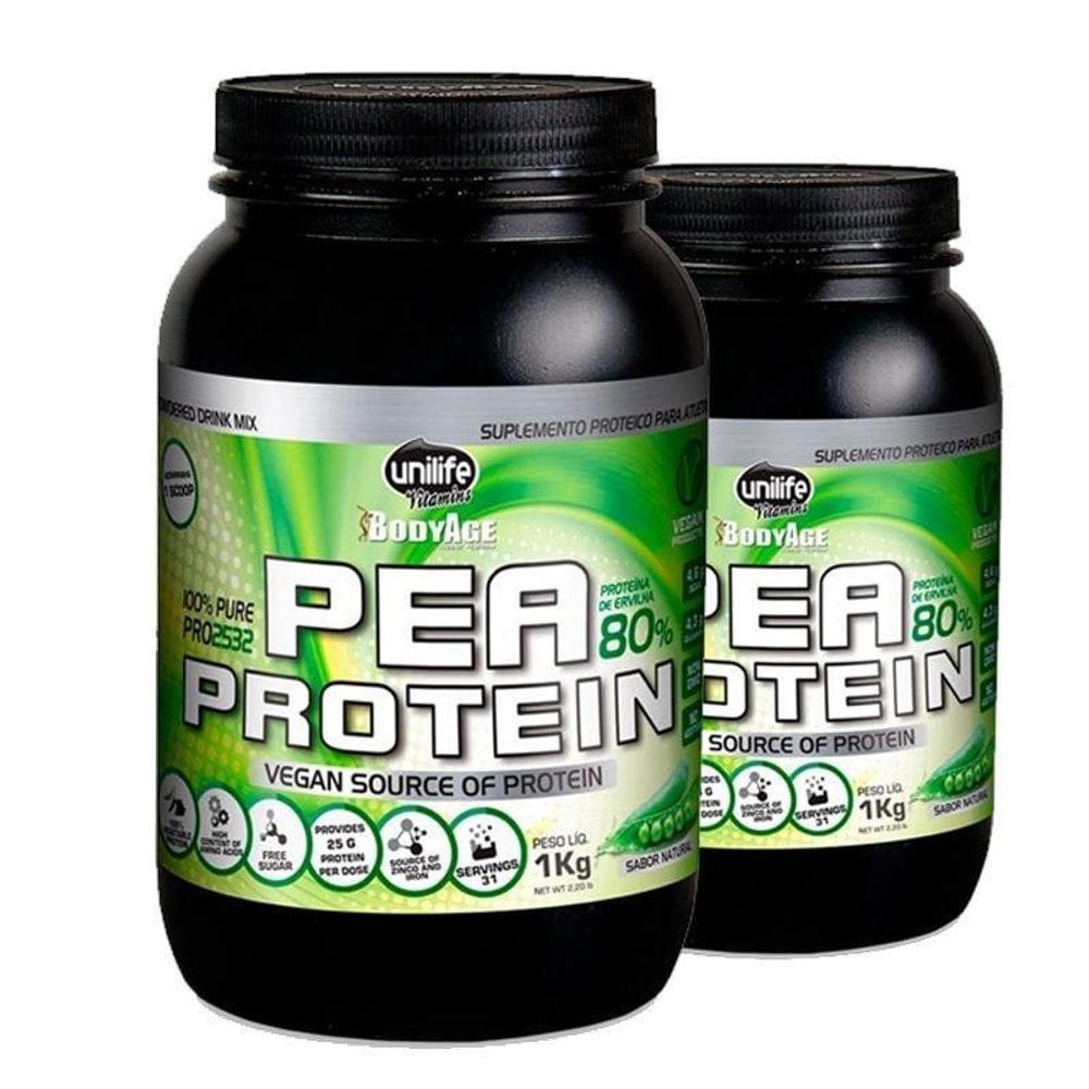 Kit 2 Pea Protein 1Kg Proteína Vegetal Unilife Natural