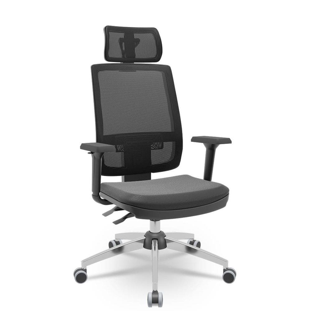 Cadeira Brizza Tela 3D Backplax Cromada Com Apoio Sint Preto