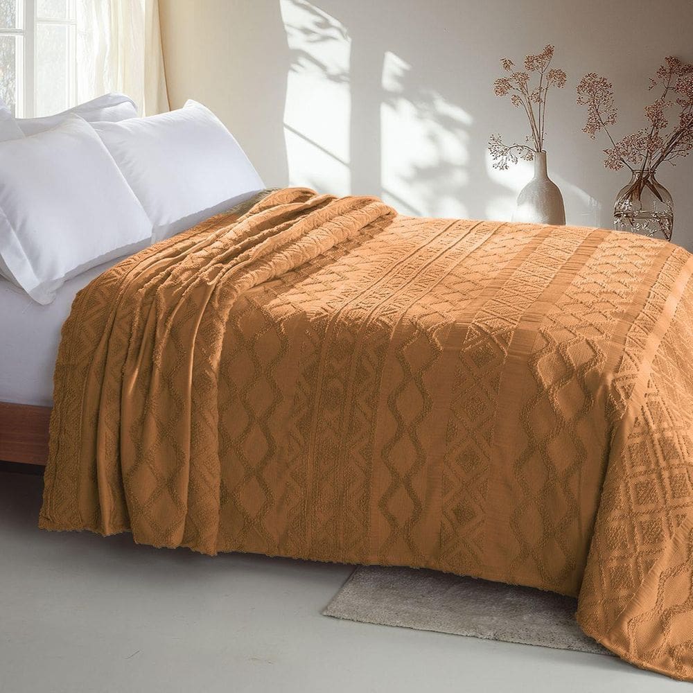 Colcha Chenille Jolitex Queen Memories Toque Algodão Tijolo