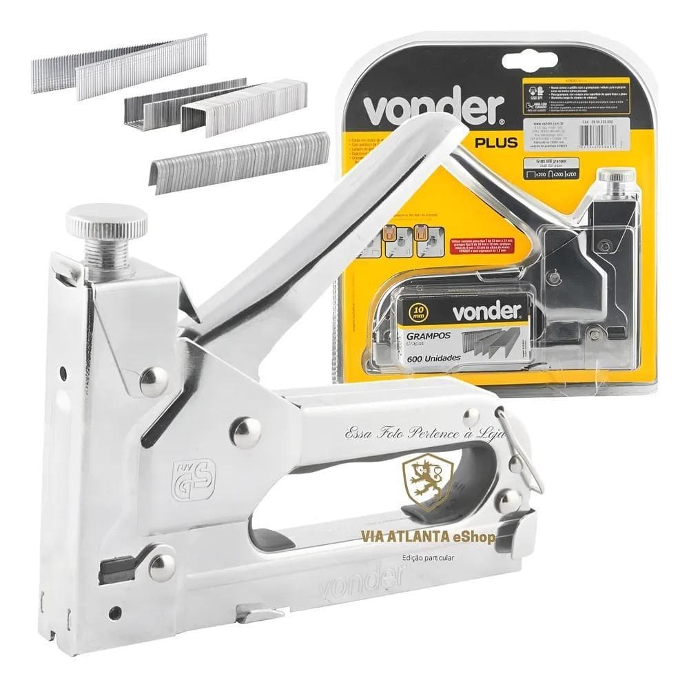 2X Grampeador Tapeceiro Madeira Com 600 Grampos
