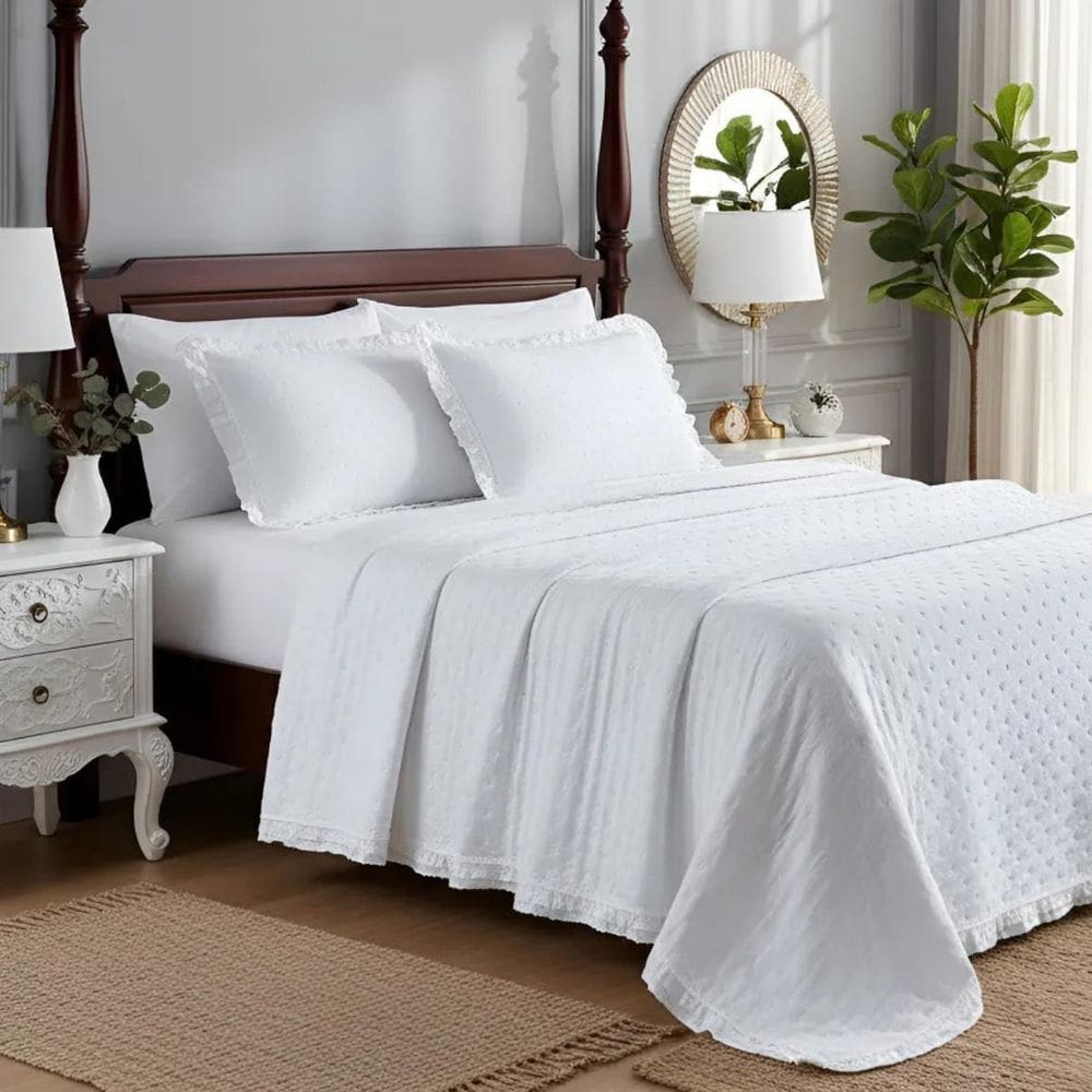 Colcha Queen Magnólia 200Fio Bordada Luxo Conforto Qualidade