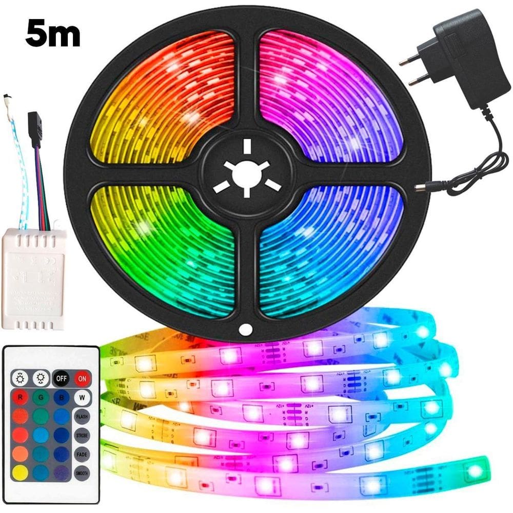 Fita Led Rgb 5M Controle Digital Colorida Iluminação Neon