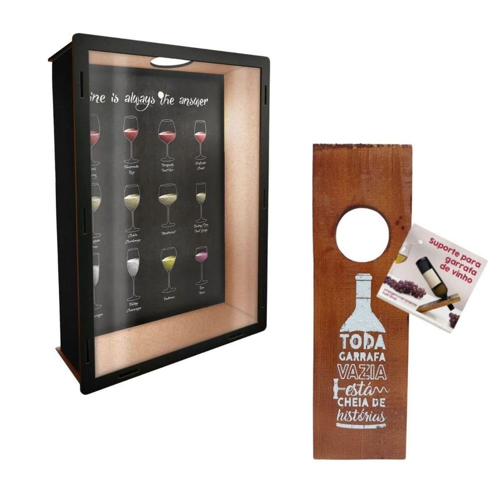 Suporte De Madeira Para Garrafa De Vinho + Porta Rolhas