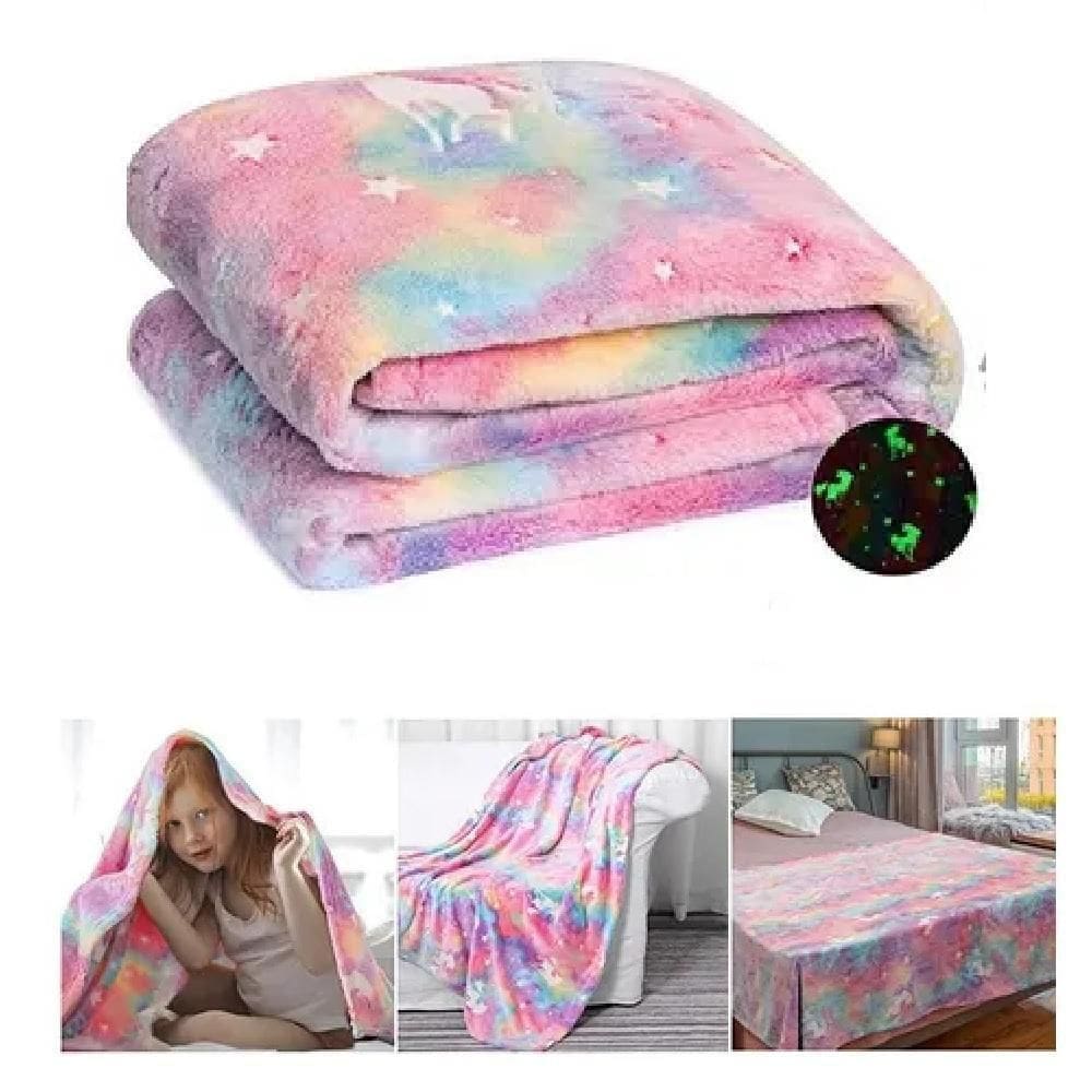 Manta Magica Cobertor Brilha No Escuro Infantil Macia Iluminada Unicornio Estrelas Ceu Meninas