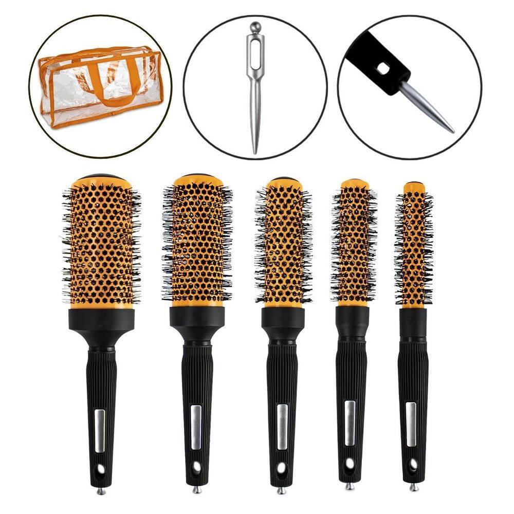 Kit 5 Escovas Cabelo Cerâmica Térmica + Bolsa Transparente