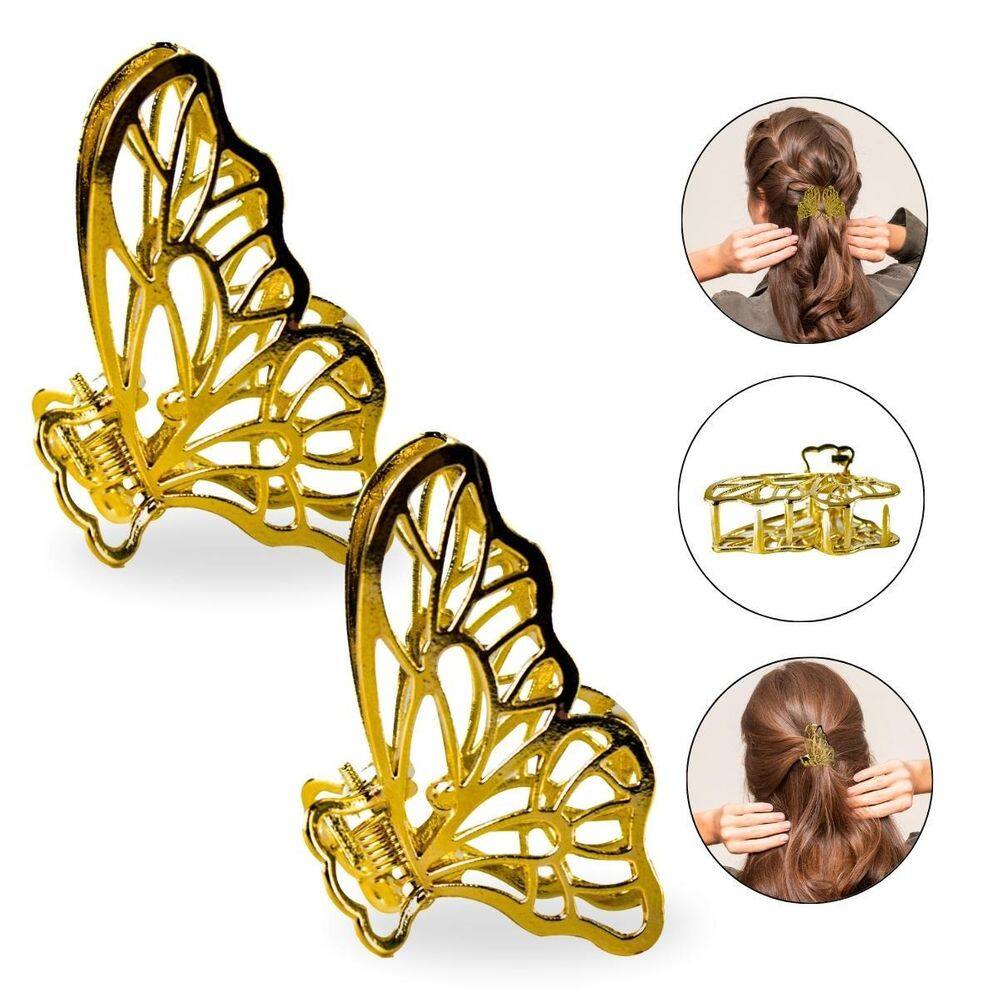 Kit 2 Presilhas De Metal Borboleta Pequena Dourada Cabelos