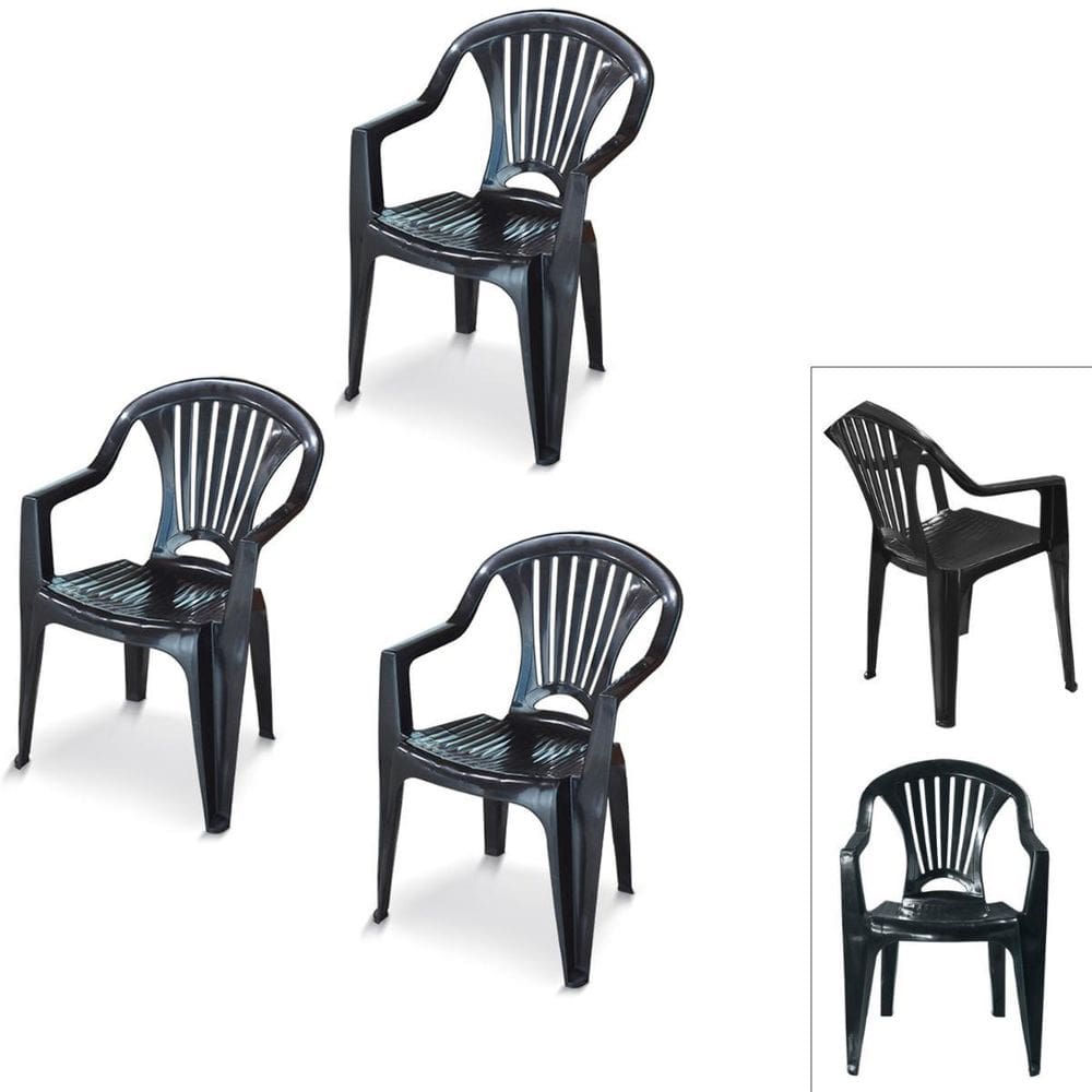 Kit 3 Cadeira Poltrona Plástico Vime Multiuso Lazer Preta