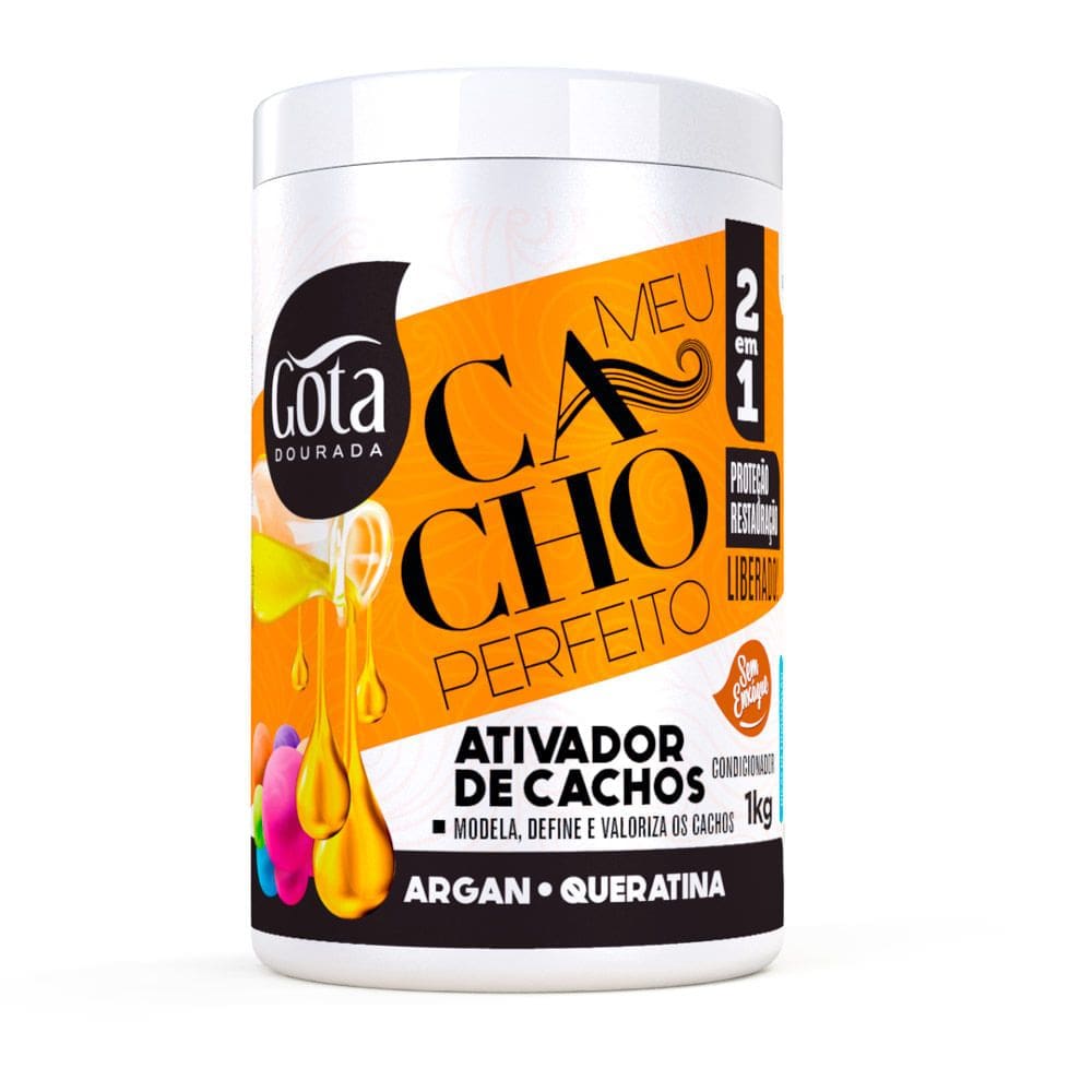 Ativador de Cachos Gota Dourada Meu Cacho Perfeito  2 em 1 Argan e Queratina 1Kg