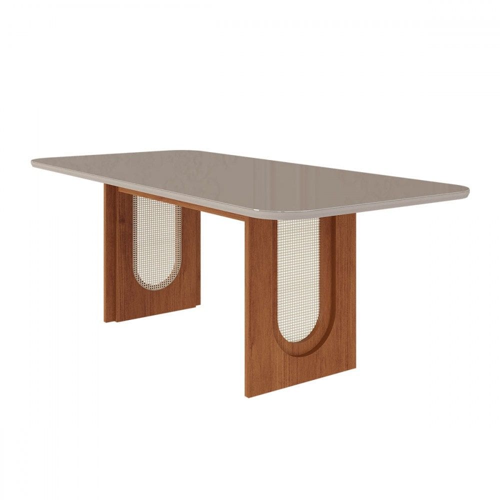 Mesa de Madeira Valentina 210 Cm com Vidro Cinamomo/Off White - Cimol