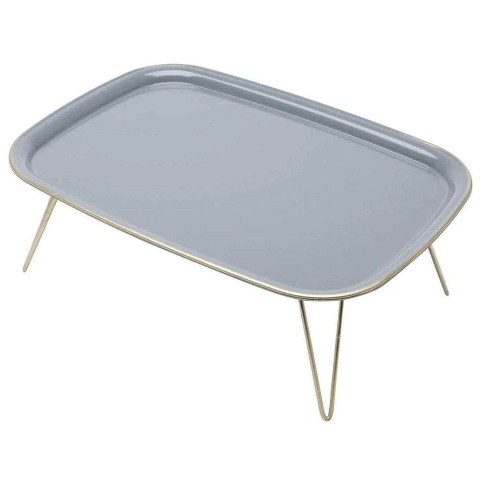 Bandeja Cinza Com Pé Triangle Metal Dourado Café Da Manhã