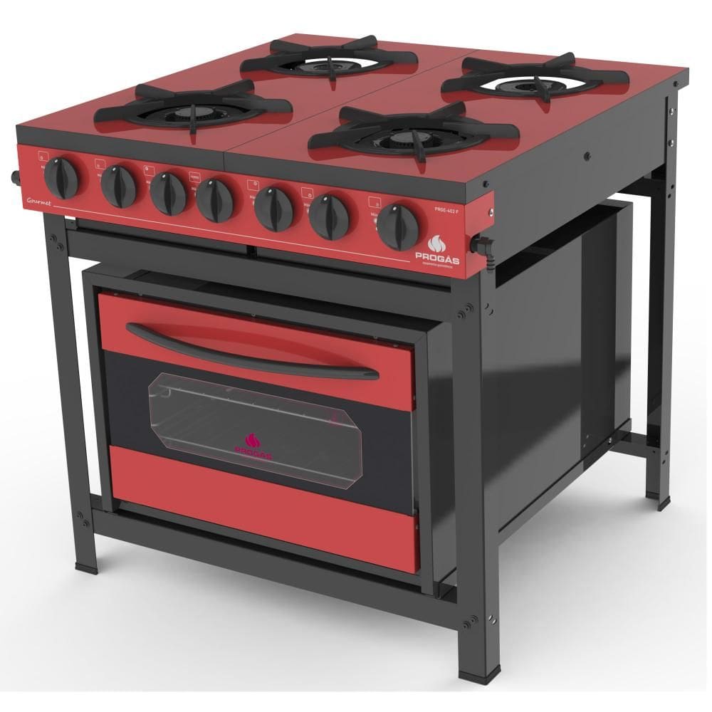 Fogão Progás Vermelho 2 Queimadores Simples 2 Duplos com Forno PRGE-402F GOURMET