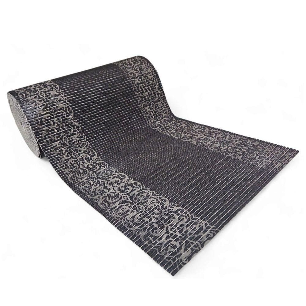 Tapete Passadeira Emborrachada Pvc Antiderrapante 0,65x4,00m Barrado Preto Bege