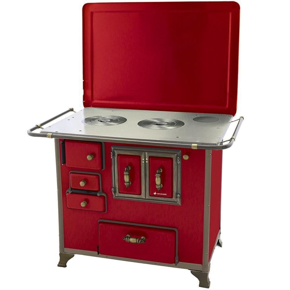 Fogão a Lenha Número 3 com Gabinete Venâncio Linha Barroco Nº03 Vermelho com Tampa Saída Chaminé Lad