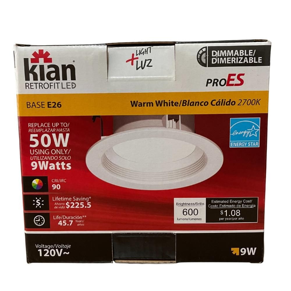 Luminária LED Kian Retrofit PRO ES 9W 600lm 2700K Branco Quente Base E26 Dimerizável 120V