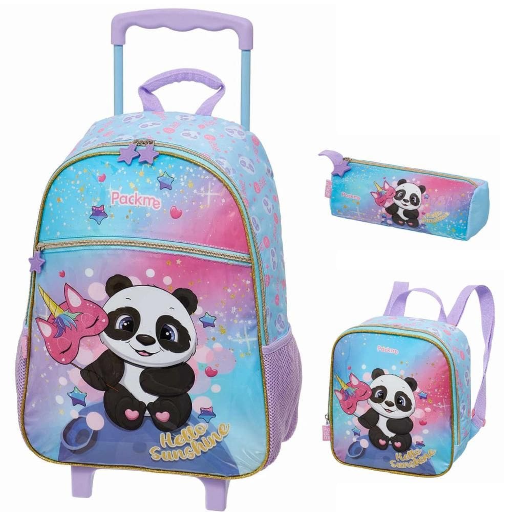 Kit Mochila Lancheira e Estojo Pacific PackMe Panda Fantasy