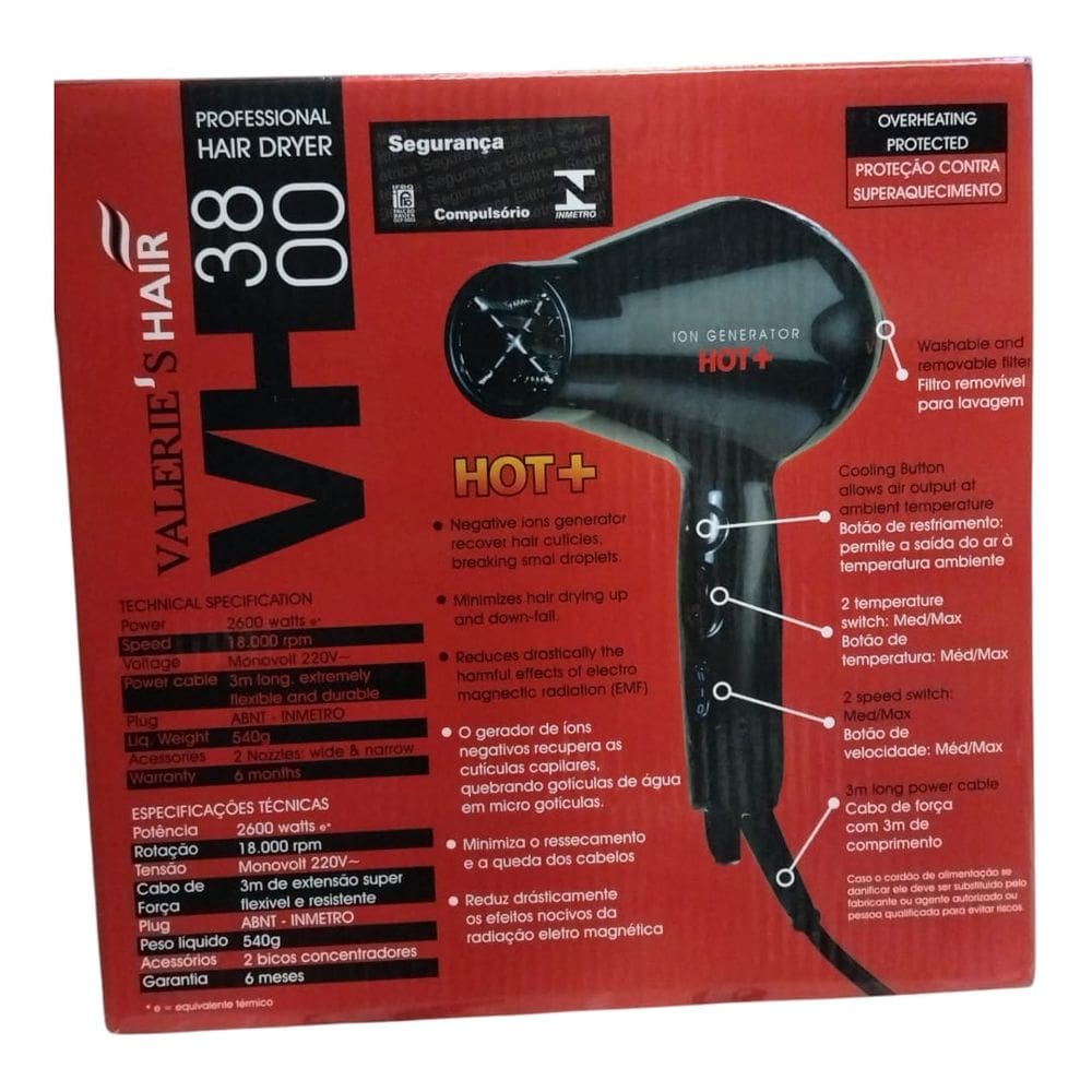 Secador De Cabelo Profissional Valerie`s Hair Vh3800 - 2600w