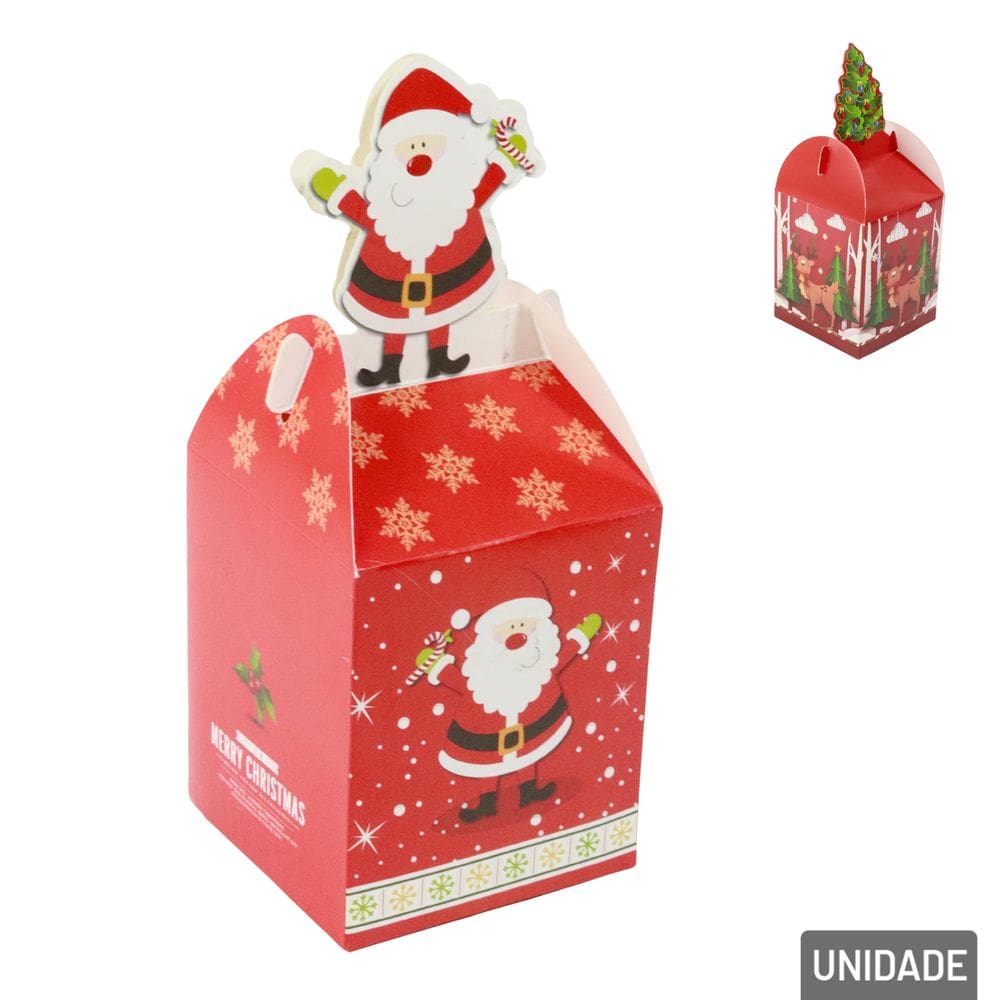 Caixa de Presente Papel 9cm Cubo Figuras Natalinas - Tudo em Caixa