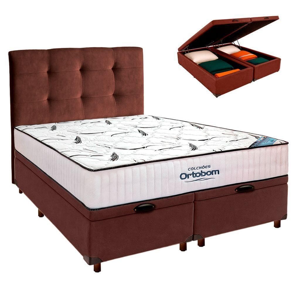 Box Baú Blindado Com Colchão Queen High Foam Ortobom + Cabeceira