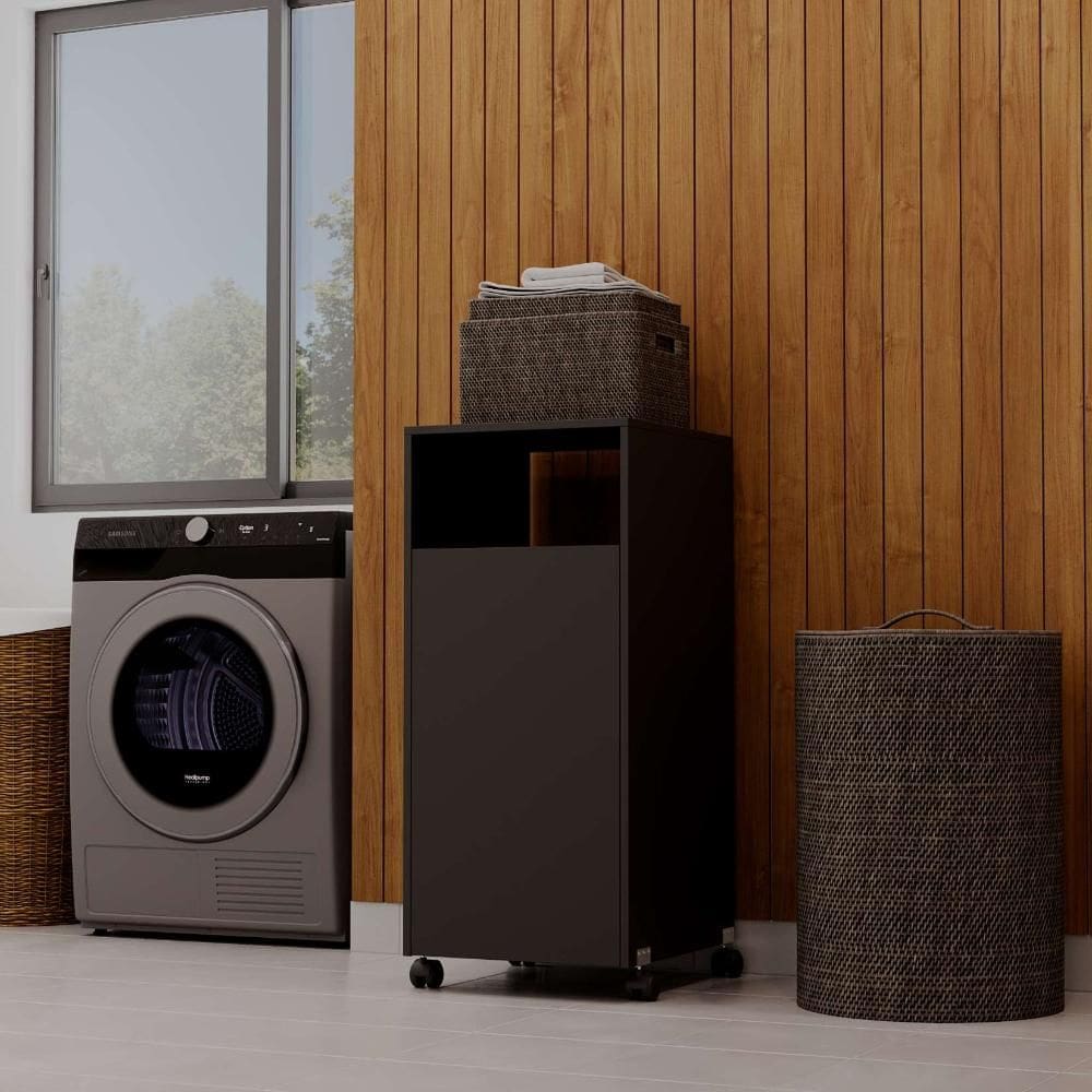 Armario Organizador Cesto De Roupas Para Lavanderia com Rodinha Multiuso Preto