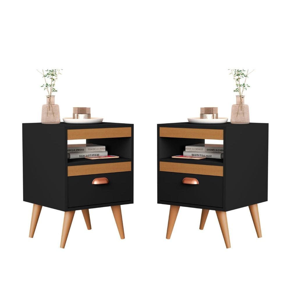 Kit Mesa Cabeceira 2 Unidades Preto Ype Preto