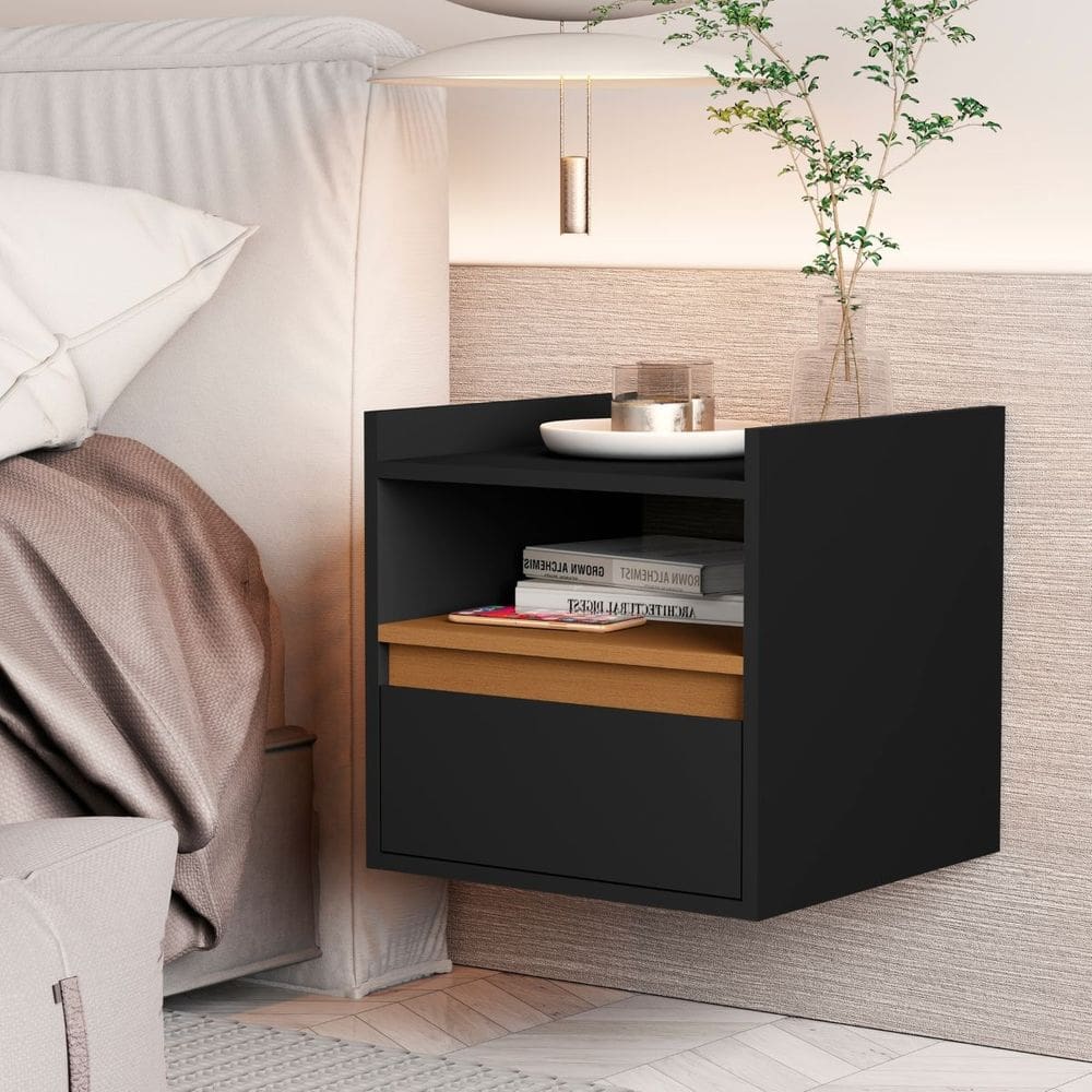 Mesa Cabeceira Suspensa Minerva Preto Nature