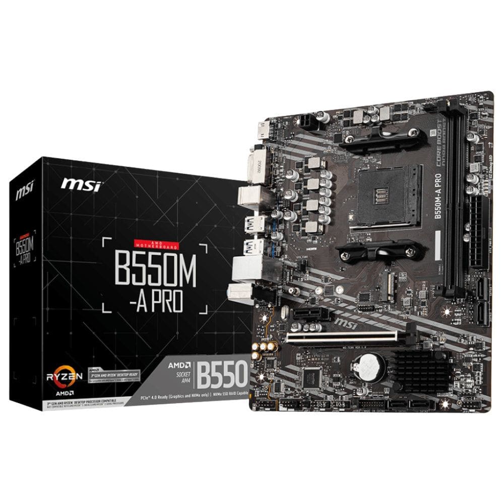 Placa Mãe MSI B550M-A PRO AMD AM4 mATX DDR4 Chipset B550 Gigabit LAN, M.2 PCIe 4.0 SATA 6Gb/s, HDMI 2.1, DVI-D, USB 3.2