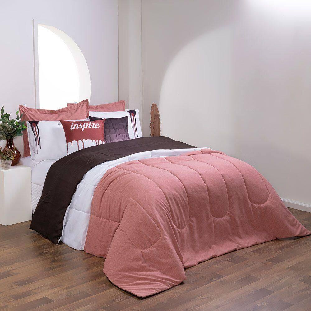 Kit Edredom Linho Colorido Casal Queen Cor:Rosê