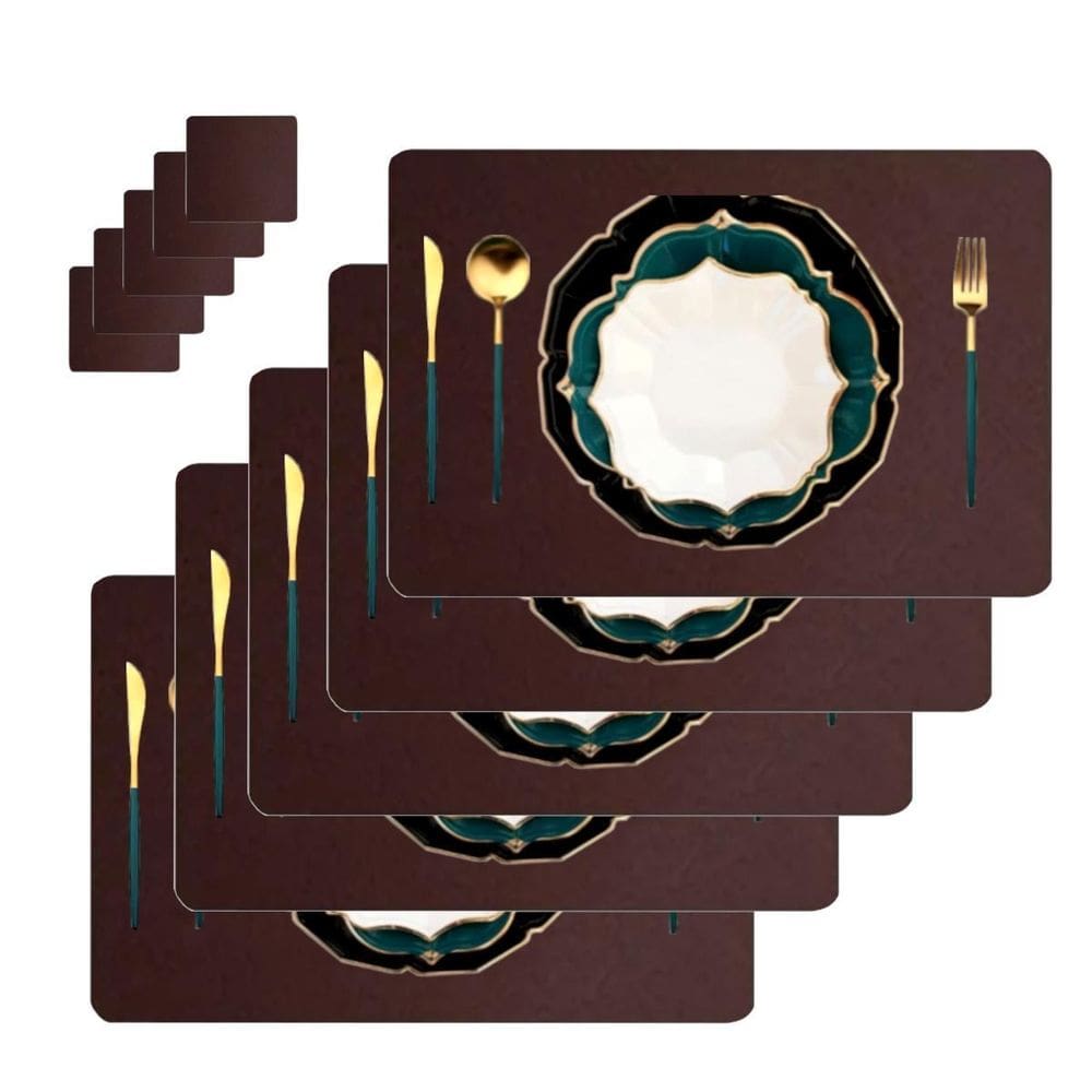 12 Jogos Americanos Mesa Jantar Impermeável + Porta Copos