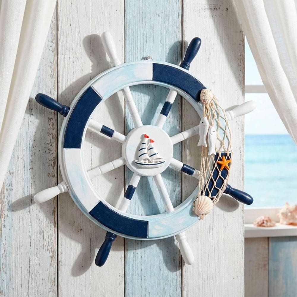 Timão Leme Marinheiro Decoração Casa De Praia Náutica 45cm
