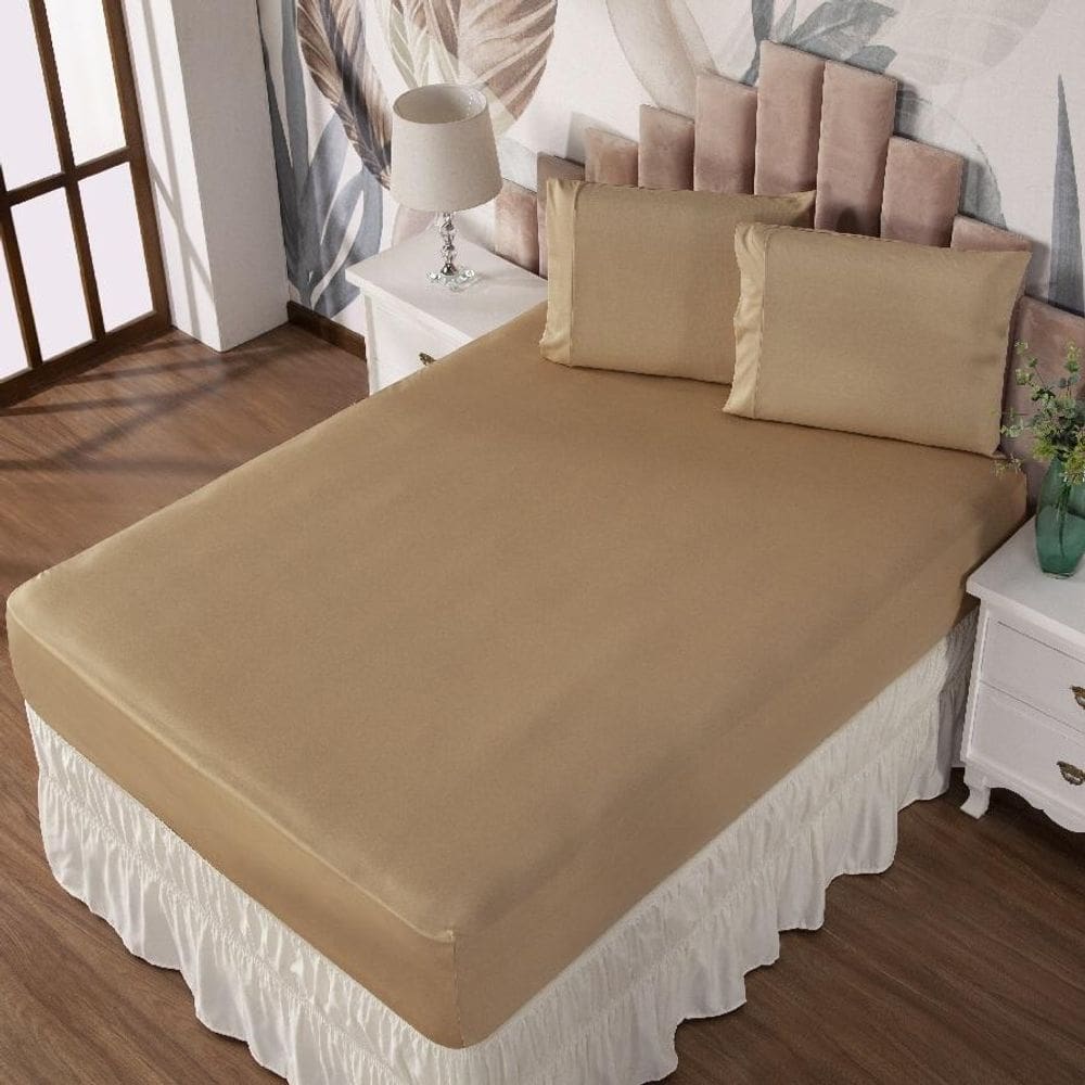 Jogo De Cama Casal Lençol E Fronha Prático Malha Lisa 3 Pç