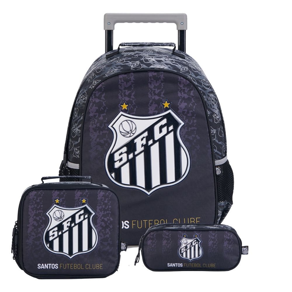 Mochila Rodas Lancheira Térmica Estojo Duplo Santos Futebol