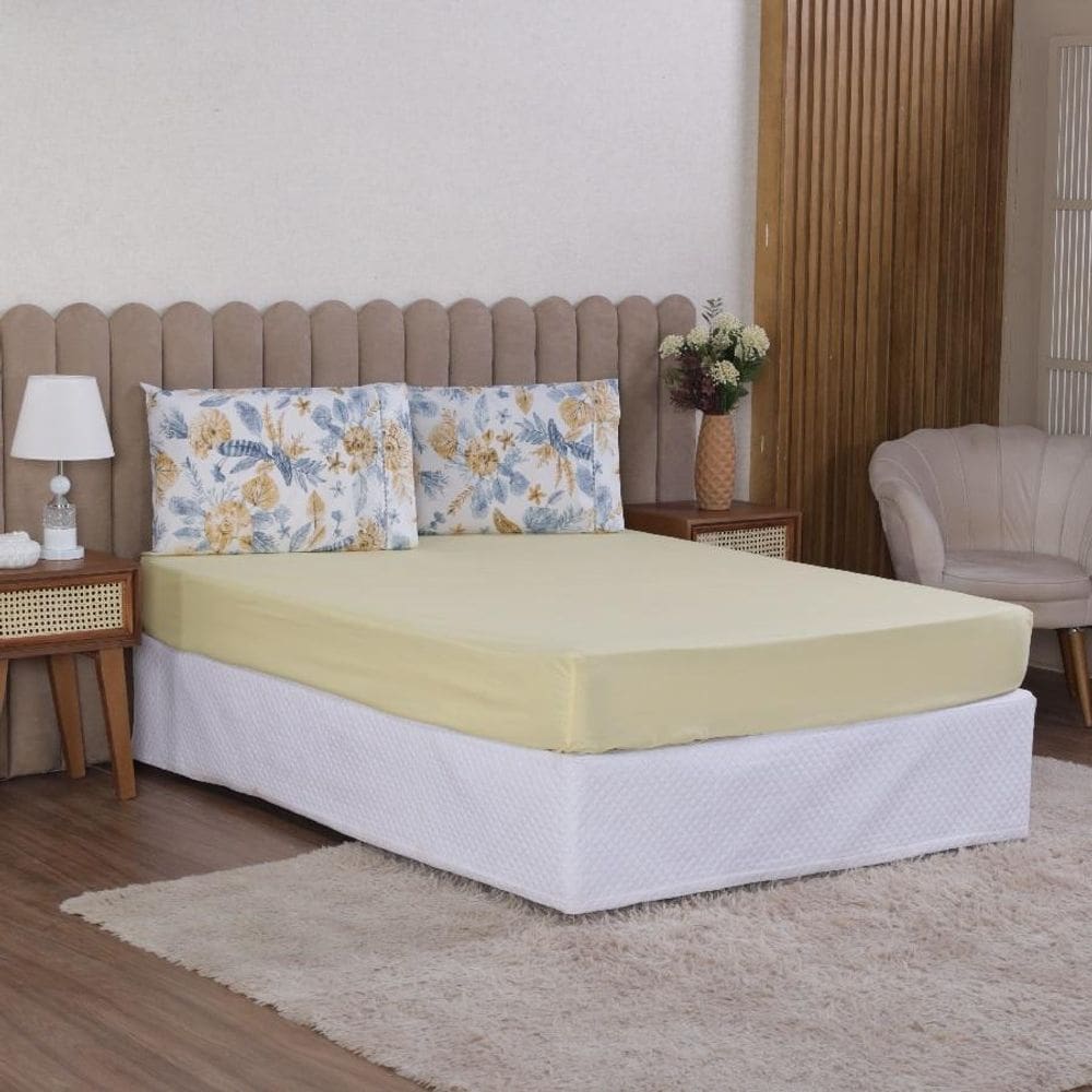 Jogo Cama Casal 3P Lençol + Fronha Esmeralda Percal 100%