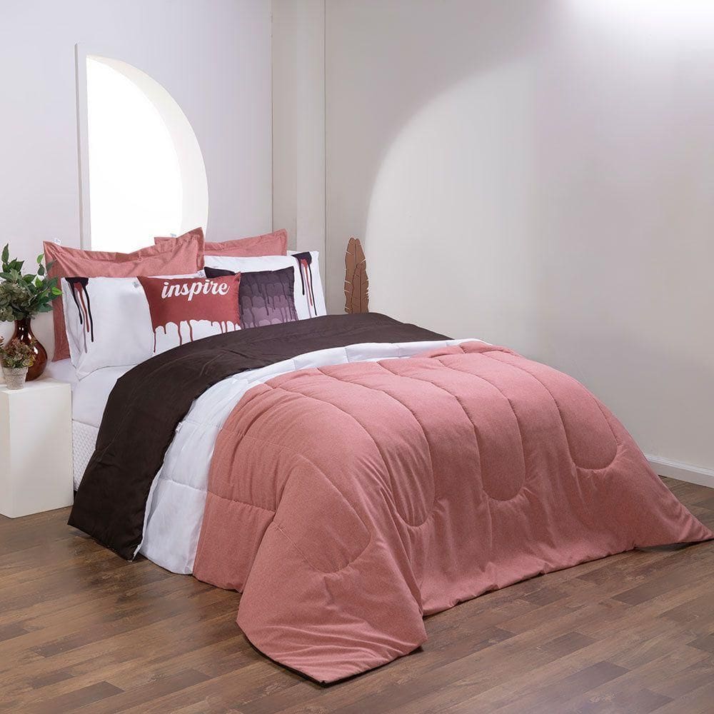 Kit Edredom Linho Colorido Casal Queen Cor:Rosê