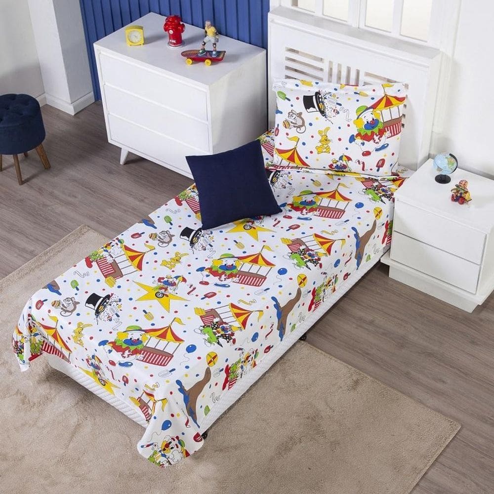 Colcha Cobre Leito Infantil Circo Solteiro + Capa Almofada