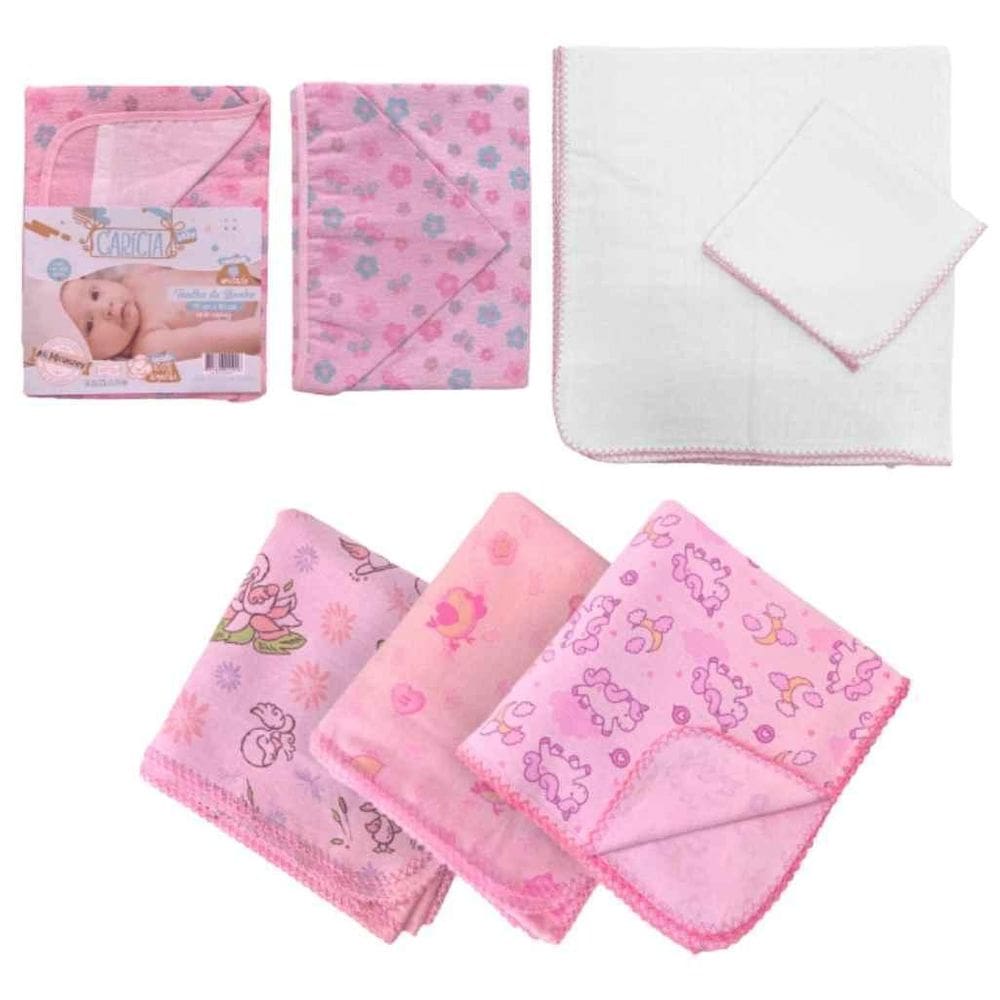 Kit 6Pçs Enxoval Cueiro+Toalha De Pano+Toalha De Banho Rosa