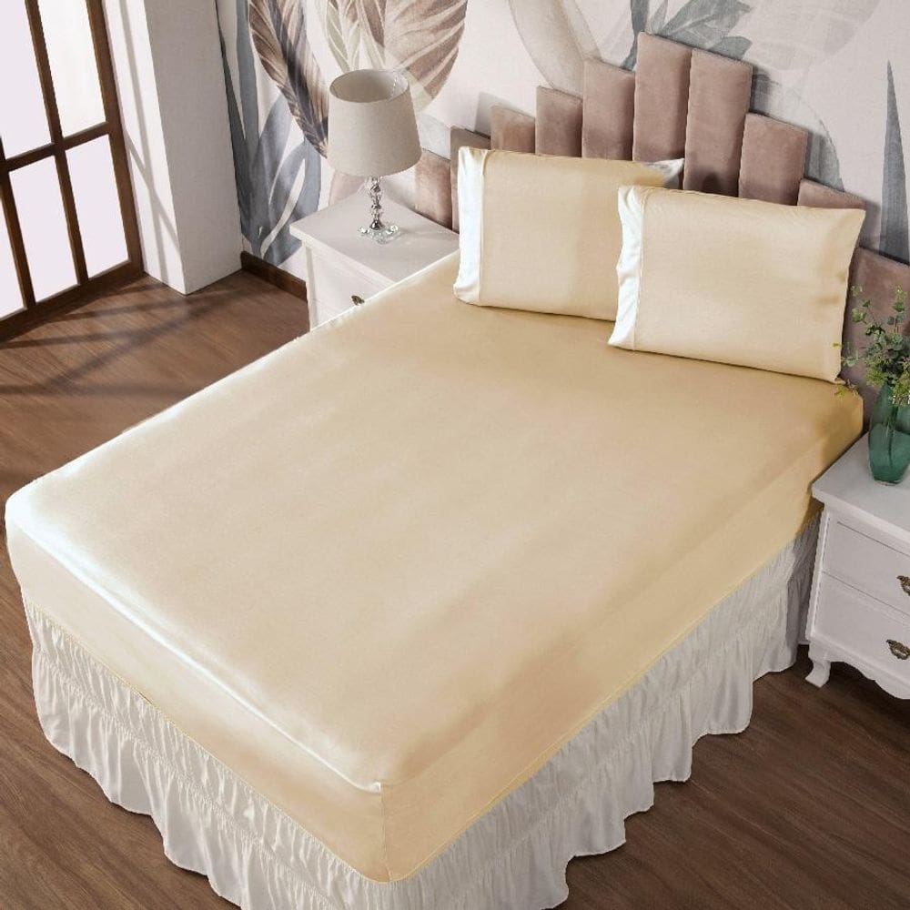 Jogo De Cama Casal Lençol E Fronha Prático Malha Lisa 3 Pç