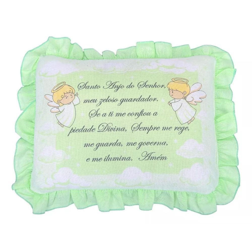 Travesseiro Oração Pai Nosso Santo Anjo 28X35 Babado Verde