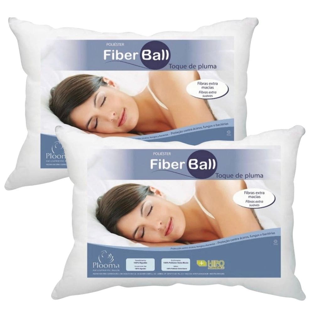 Kit 02 Travesseiro Plooma Toque Pluma 100% Algodão Fiber Bal
