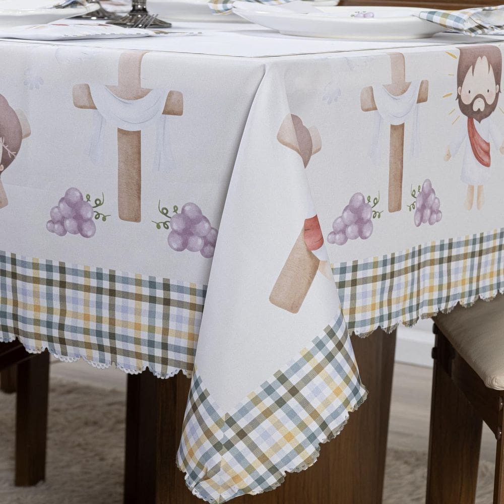 Toalha De Mesa 4,00X1,50 Para 12 Lugares Estampada