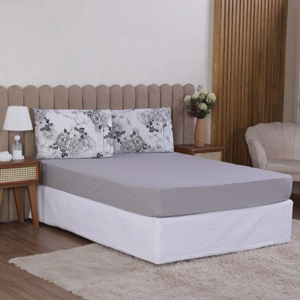 Jogo Cama Casal 3P Lençol + Fronha Esmeralda Percal 100%