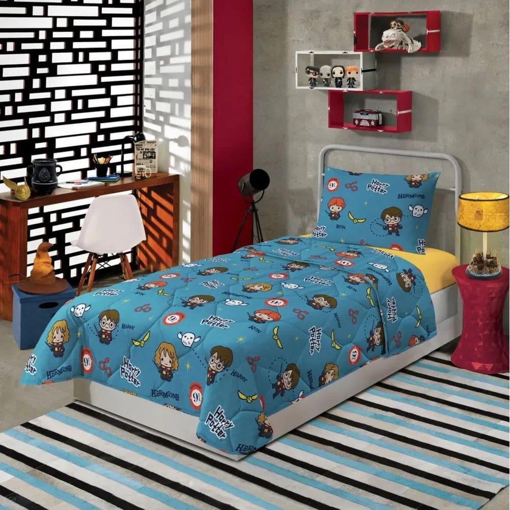 Edredom Dupla Face Microfibra Solteiro Harry Potter 140X210M