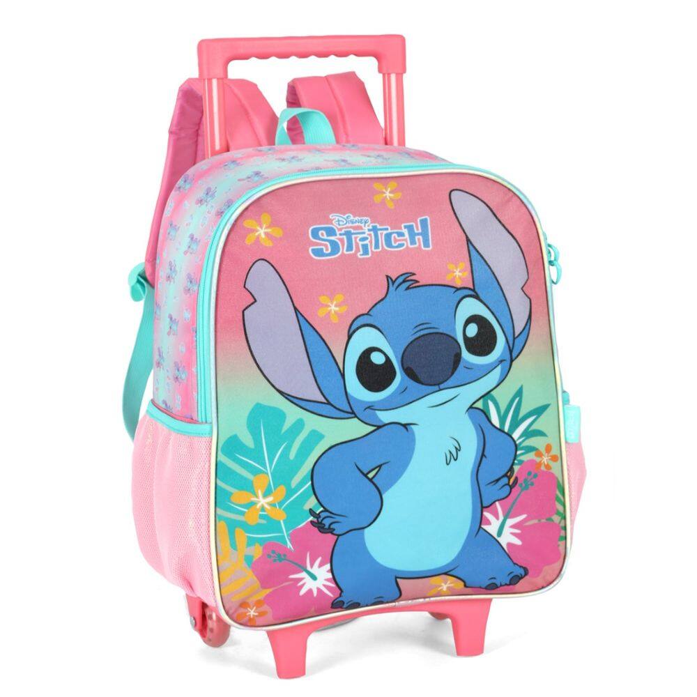 Mochila Grande Lilo Stitch Reforçada Juvenil Rosa Rodinha