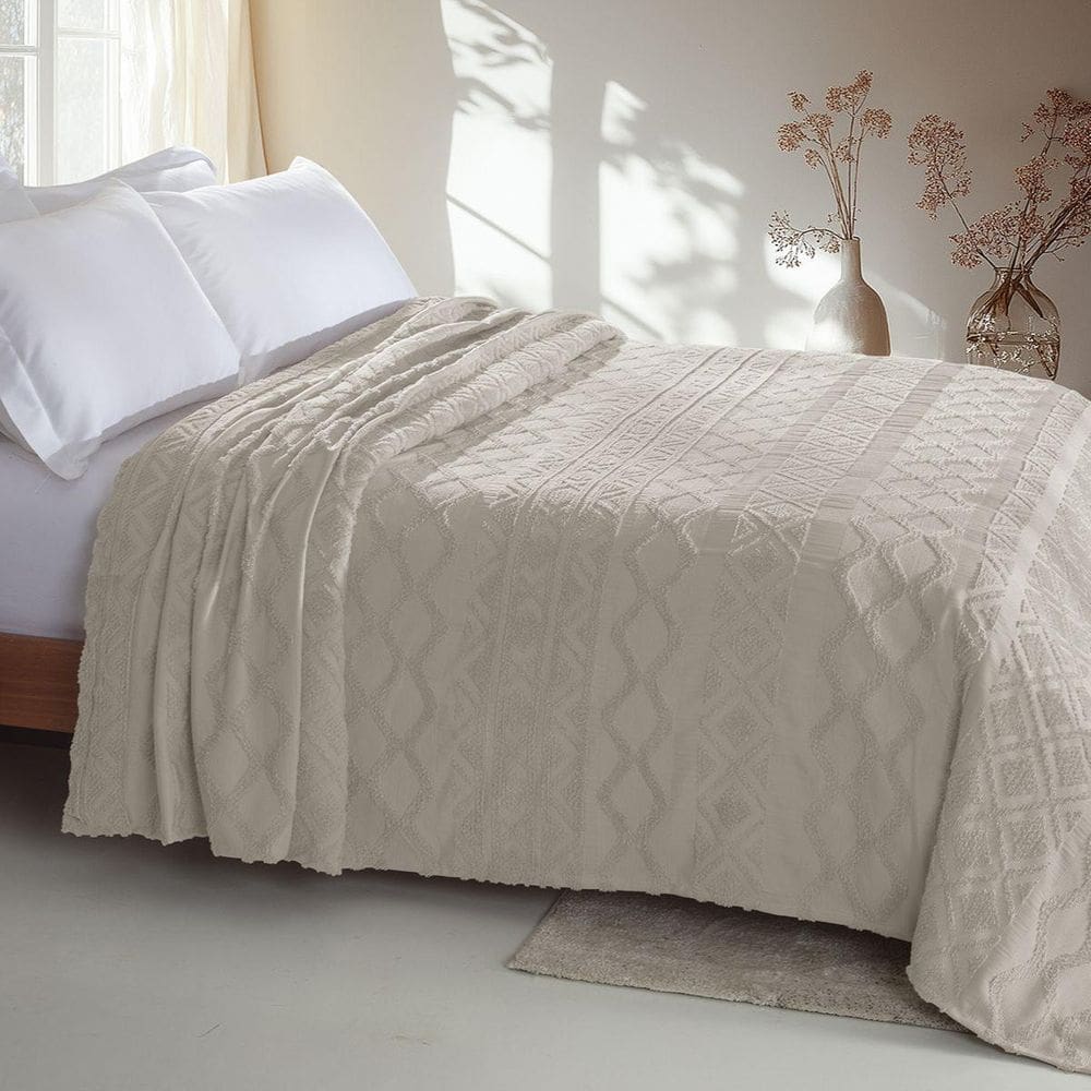 Colcha Chenille Jolitex Solteiro Memories Toque Algodão Bege