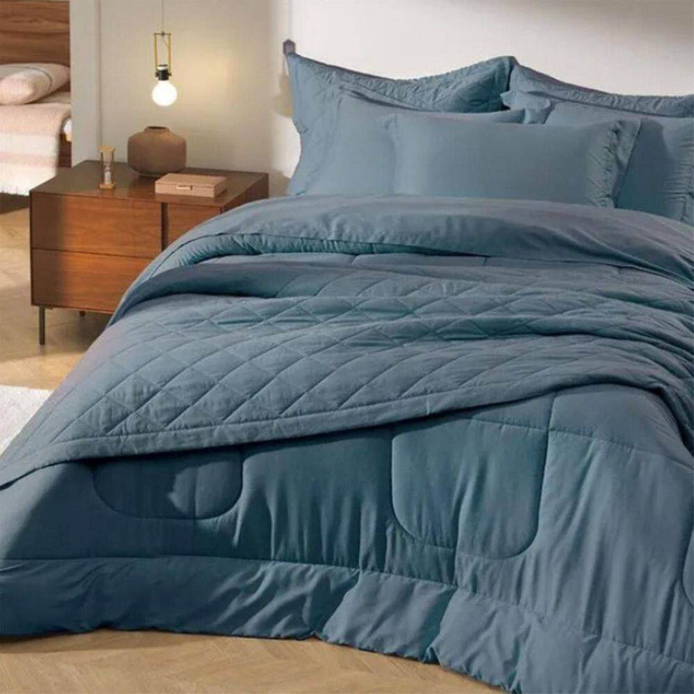 Edredom Solteiro 300 Fios Bossa 100% Algodão Azul Karsten